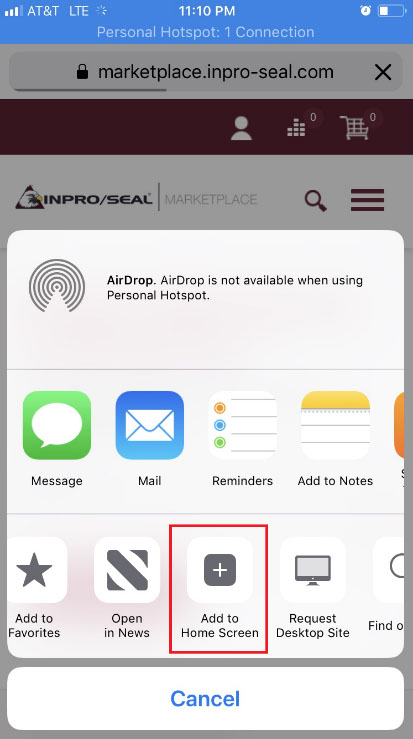 Add Inpro/Seal Marketplace to Mobile Home Screen - screenshot #2